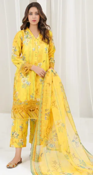 Pakistani Hayat's Stitched Cotton 3pcs_Yellow